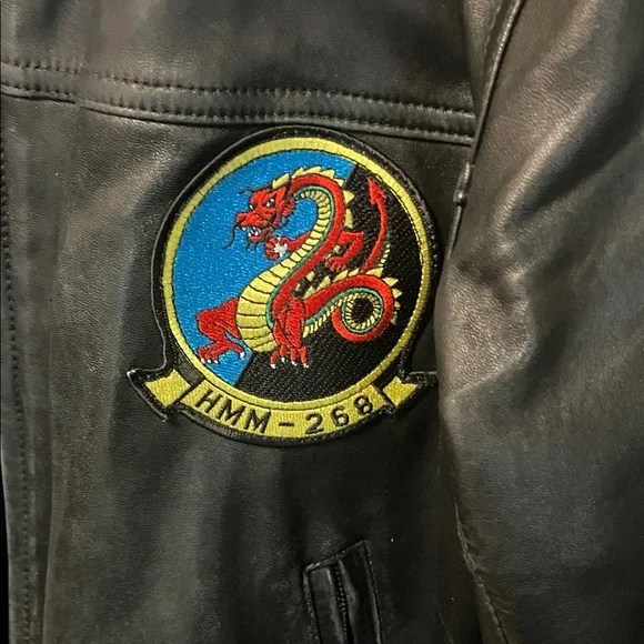 Tommy Hilfiger Black Leather Bomber Jacket with Patch - Picture 2 of 4